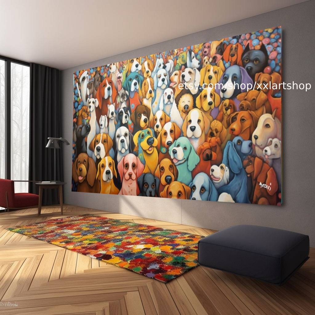 Hunde-Kollektion, Wandbild „Liebe Hunde“, Leinwanddruck, modernes Bild für Wohnzimmer und Büro, auf Keilrahmen gespannt oder gerollt #ti906