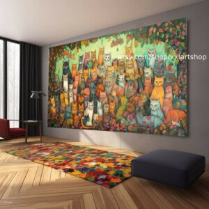Katzenkollektion, Wandbild „Liebe Katze“ auf Leinwand, modernes Bild für Wohnzimmer und Büro, auf Keilrahmen gespannt oder gerollt #ti2-9
