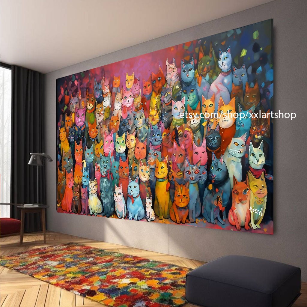 Katzenkollektion, Wandbild „Liebe Katze“, Leinwanddruck, modernes Bild für Wohnzimmer und Büro, auf Keilrahmen gespannt oder gerollt #ti908