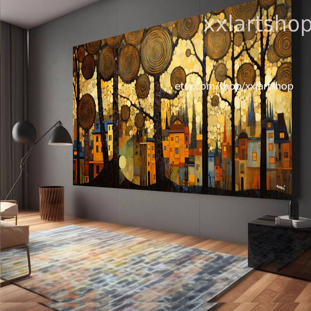 Lebensbaum im Stil von Gustav Klimt – Wandbild auf Leinwand, moderner Kunstdruck für Wohnzimmer und Büro, auf Keilrahmen gespannt oder gerollt #t109