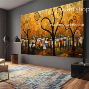 Lebensbaum im Stil von Gustav Klimt – Wandbild auf Leinwand, moderner Kunstdruck für Wohnzimmer und Büro, auf Keilrahmen gespannt oder gerollt #t110