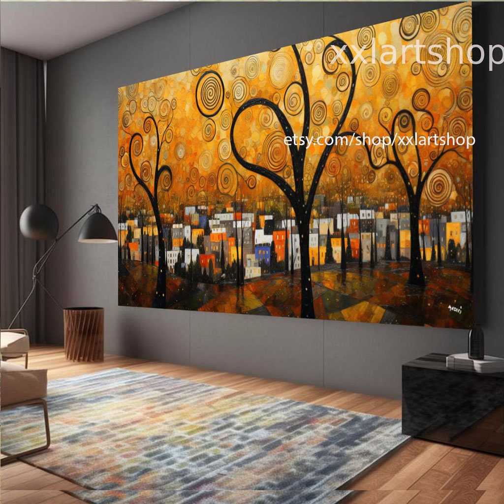 Lebensbaum im Stil von Gustav Klimt – Wandbild auf Leinwand, moderner Kunstdruck für Wohnzimmer und Büro, auf Keilrahmen gespannt oder gerollt #t110