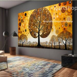 Lebensbaum im Stil von Gustav Klimt – Wandbild auf Leinwand, modernes Bild für Wohnzimmer und Büro, auf Keilrahmen gespannt oder gerollt #t106