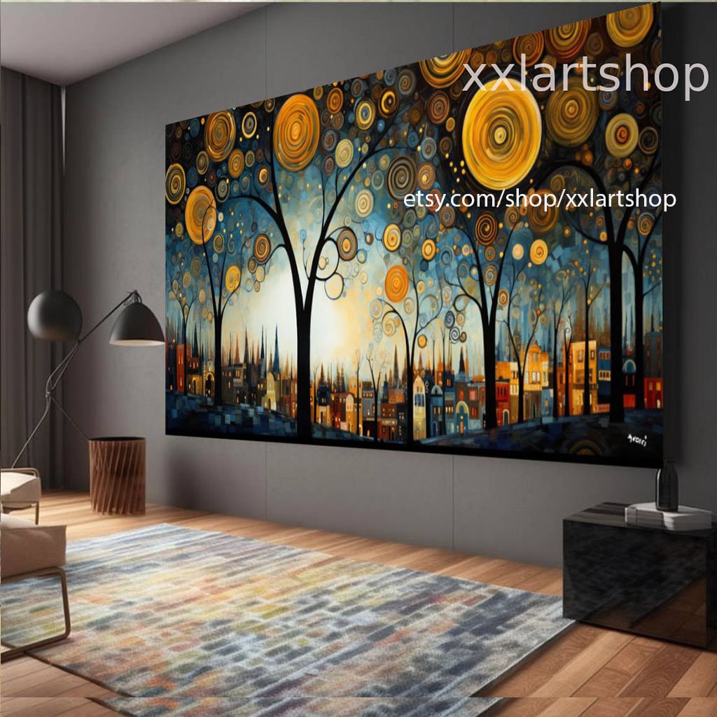 Lebensbaum im Stil von Gustav Klimt – Wandbild auf Leinwand, modernes Bild für Wohnzimmer und Büro, auf Keilrahmen gespannt oder gerollt #t117f