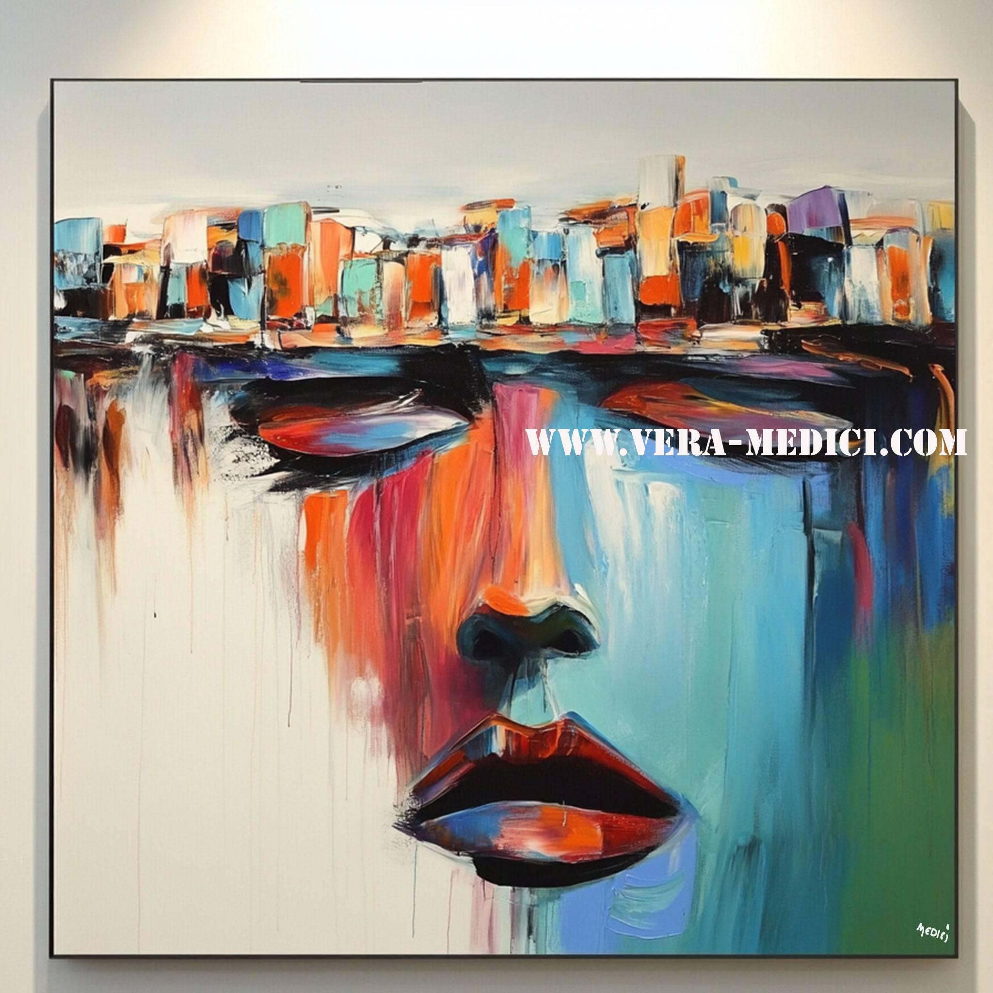 Frauengesicht-Kunst auf Leinwand, Pop-Art, modernes Bild für Wohnzimmer und Büro, XXL-Kunst M21064