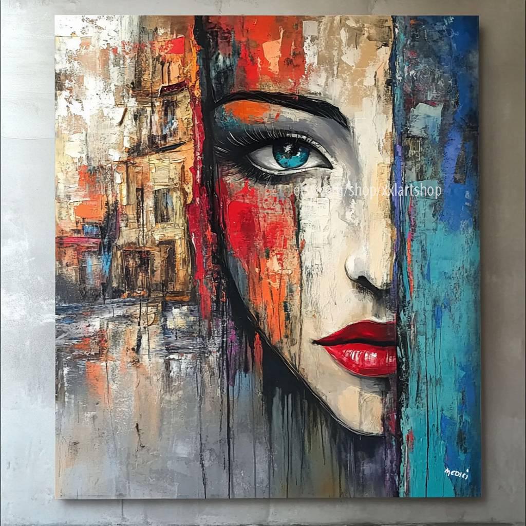 Frauengesicht-Kunst auf Leinwand, Pop-Art, modernes Bild für Wohnzimmer, Büro, XXL-Kunst M2168