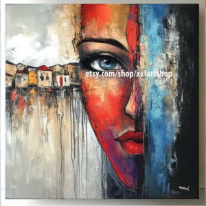 Frauengesicht-Kunst auf Leinwand, Pop-Art, modernes Bild für Wohnzimmer und Büro, XXL-Kunst M2187