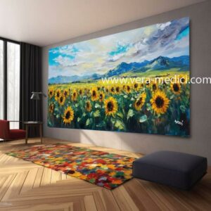 Landschafts-Sonnenblumen-Wandbild, großes Leinwandbild, modernes Bild für Wohnzimmer und Büro, auf Keilrahmen gespannt oder gerollt #M31