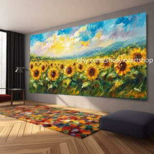 Großes Wandbild „Landschaft Sonnenblume“, Leinwanddruck, modernes Bild für Wohnzimmer und Büro, auf Keilrahmen gespannt oder gerollt #M37