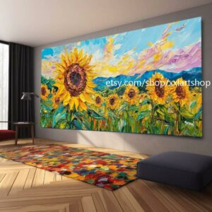 Landschafts-Sonnenblumen-Großbild-Leinwandbild, modernes Bild für Wohnzimmer und Büro, auf Keilrahmen gespannt oder gerollt #M38