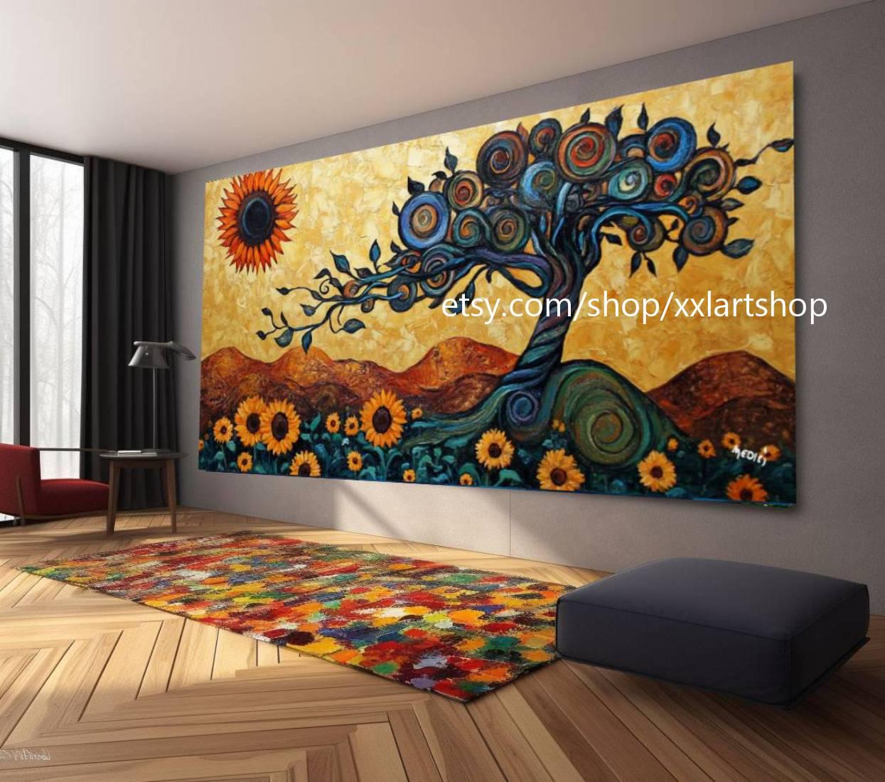 Landschaftsbaum-Kunst, großes Wandbild, Leinwanddruck, modernes Bild für Wohnzimmer und Büro, auf Keilrahmen gespannt oder gerollt #M3-10