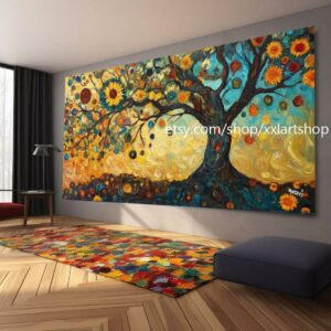 Landschaftsbaum-Kunst, großes Wandbild, Leinwanddruck, modernes Bild für Wohnzimmer und Büro, auf Keilrahmen gespannt oder gerollt #M312