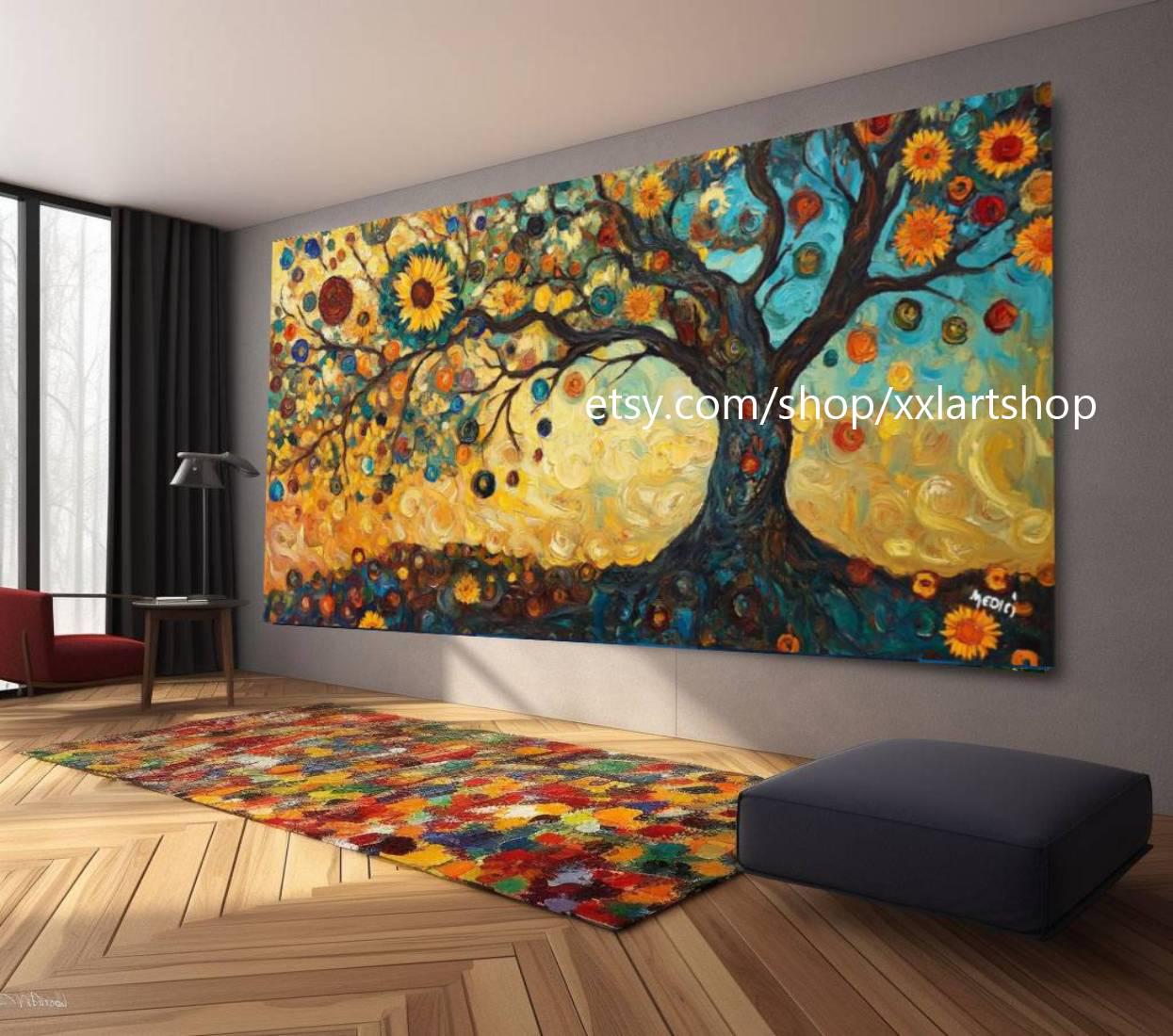 Landschaftsbaum-Kunst, großes Wandbild, Leinwanddruck, modernes Bild für Wohnzimmer und Büro, auf Keilrahmen gespannt oder gerollt #M312