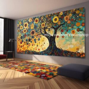 Landschaftsbaum-Kunst, großes Wandbild, Leinwanddruck, modernes Bild für Wohnzimmer und Büro, auf Keilrahmen gespannt oder gerollt #M314