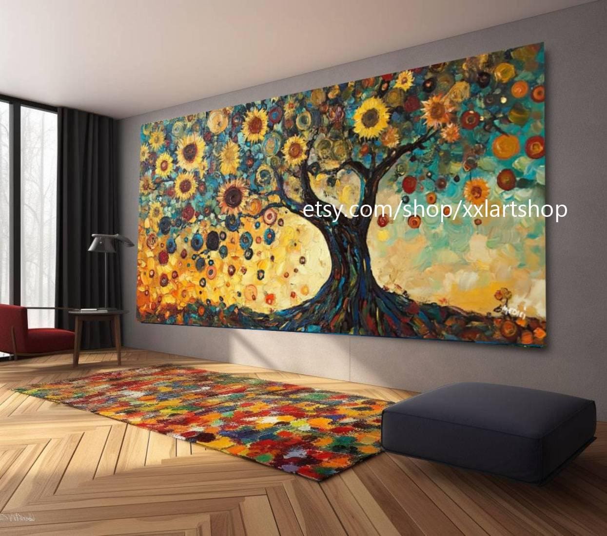 Landschaftsbaum-Kunst, großes Wandbild, Leinwanddruck, modernes Bild für Wohnzimmer und Büro, auf Keilrahmen gespannt oder gerollt #M314