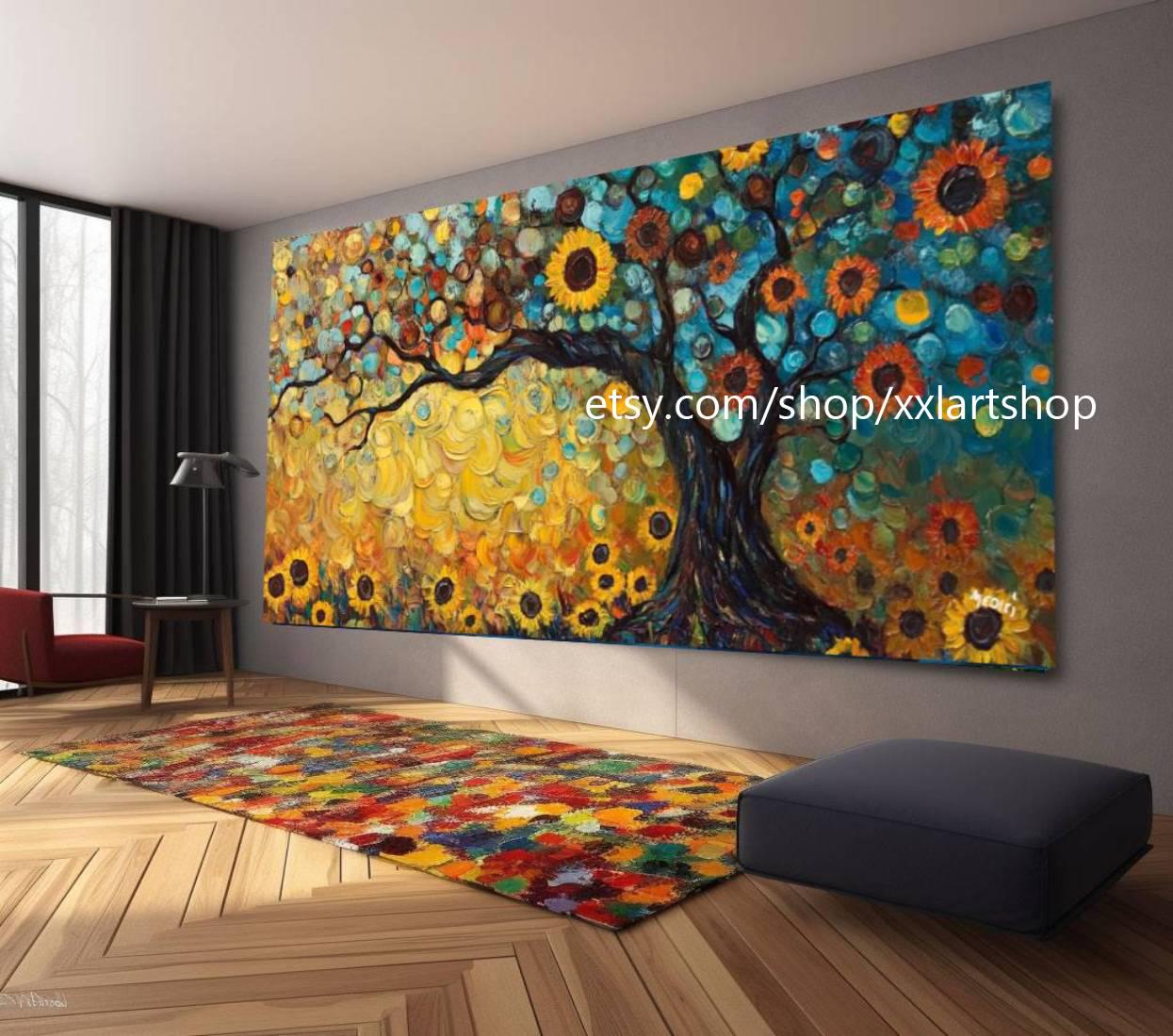 Landschaftsbaum-Kunst, großes Wandbild, Leinwanddruck, modernes Bild für Wohnzimmer und Büro, auf Keilrahmen gespannt oder gerollt #M317