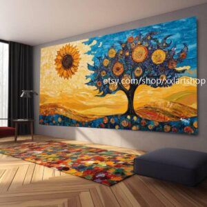 Landschaftsbaum-Kunstwerk, großes Wandbild, Leinwanddruck, modernes Bild für Wohnzimmer und Büro, auf Keilrahmen gespannt oder gerollt #M318