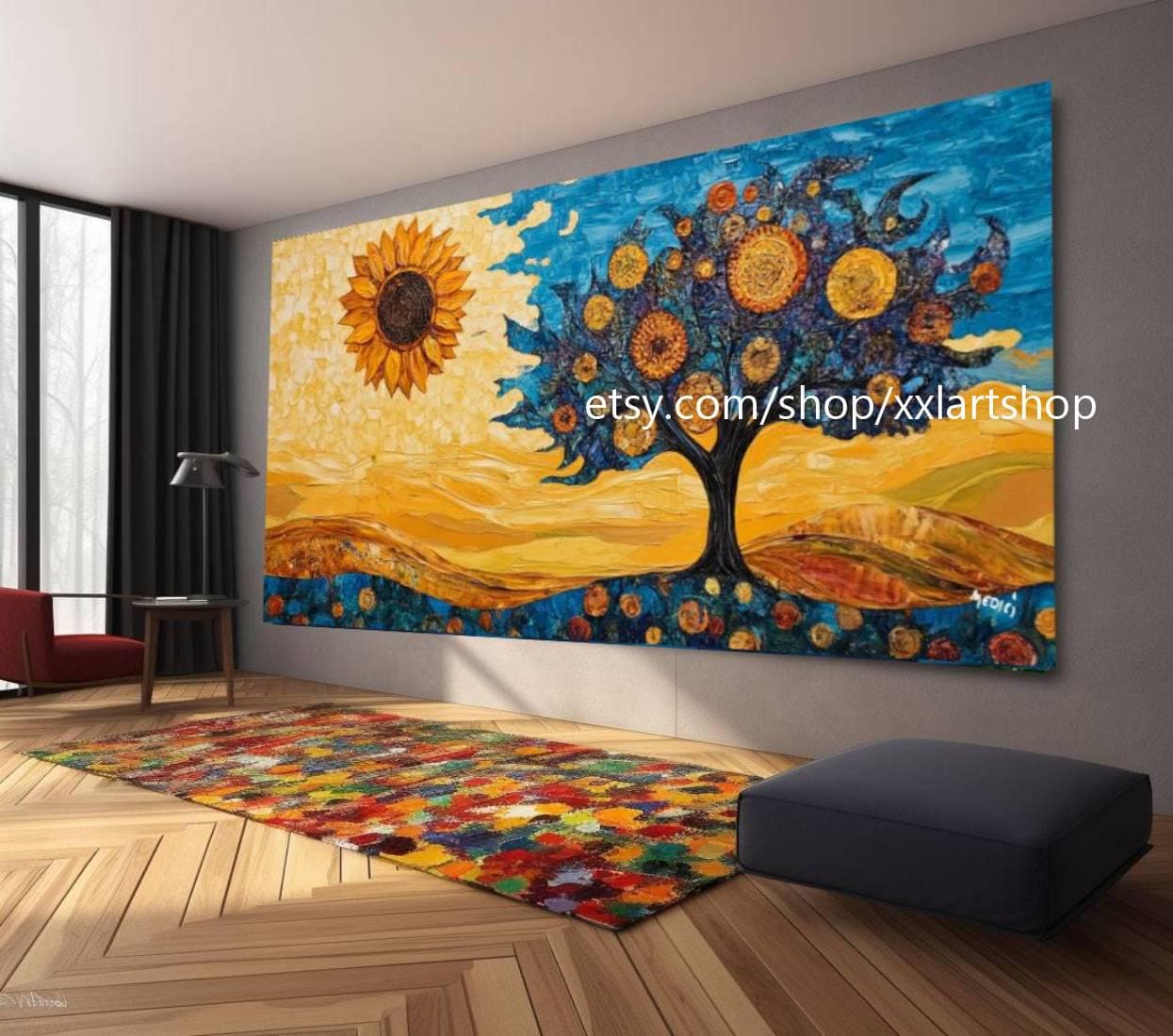 Landschaftsbaum-Kunstwerk, großes Wandbild, Leinwanddruck, modernes Bild für Wohnzimmer und Büro, auf Keilrahmen gespannt oder gerollt #M318