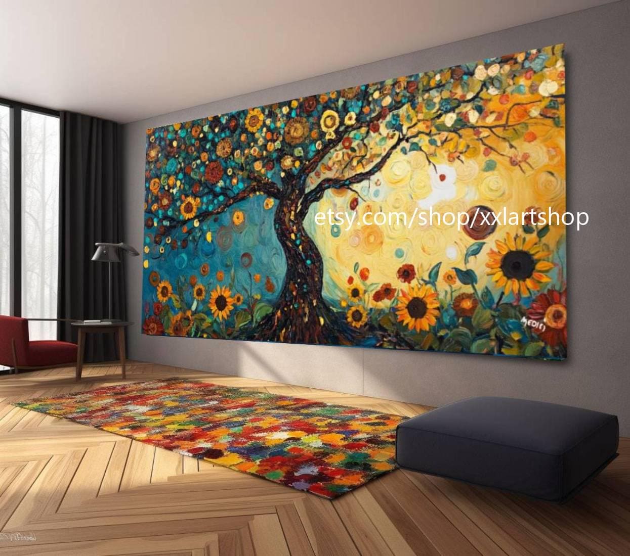 Landschaftsbaum-Kunst, großes Wandbild, Leinwanddruck, modernes Bild für Wohnzimmer und Büro, auf Keilrahmen gespannt oder gerollt #M320
