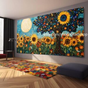 Landschaftsbaum-Kunstwerk, großes Wandbild, Leinwanddruck, modernes Bild für Wohnzimmer und Büro, auf Keilrahmen gespannt oder gerollt #M322a