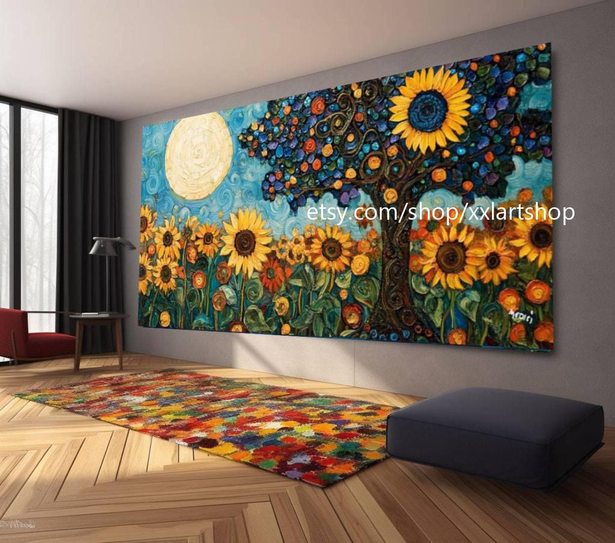Landschaftsbaum-Kunstwerk, großes Wandbild, Leinwanddruck, modernes Bild für Wohnzimmer und Büro, auf Keilrahmen gespannt oder gerollt #M322a