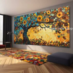 Landschaftsbaum-Kunst, großes Wandbild, Leinwanddruck, modernes Bild für Wohnzimmer und Büro, auf Keilrahmen gespannt oder gerollt #M327