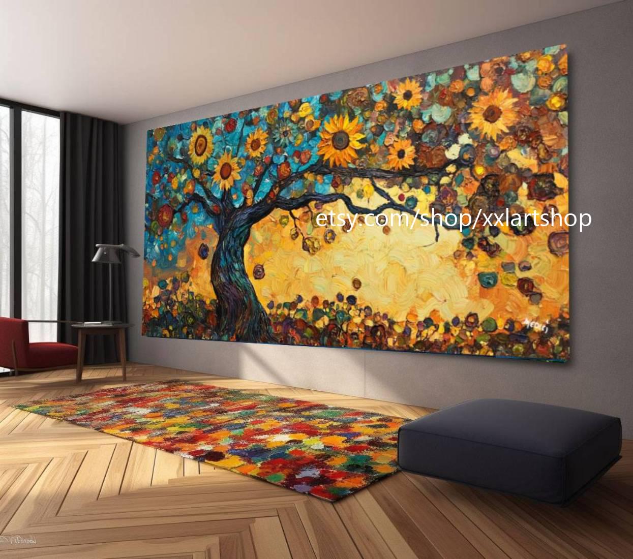 Landschaftsbaum-Kunst, großes Wandbild, Leinwanddruck, modernes Bild für Wohnzimmer und Büro, auf Keilrahmen gespannt oder gerollt #M327