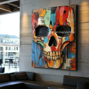 Totenkopf-Kunst auf Leinwand, Pop-Art, modernes Bild für Wohnzimmer und Büro, XXL-Kunst M21066