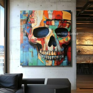 Totenkopf-Kunst auf Leinwand, Pop-Art, modernes Bild für Wohnzimmer und Büro, XXL-Kunst M21047