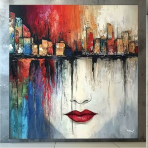 Frauengesicht-Kunst auf Leinwand, Pop-Art, modernes Bild für Wohnzimmer, Büro, XXL-Kunst M2178