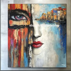 Frauengesicht-Kunst auf Leinwand, Pop-Art, modernes Bild für Wohnzimmer und Büro, XXL-Kunst M2182