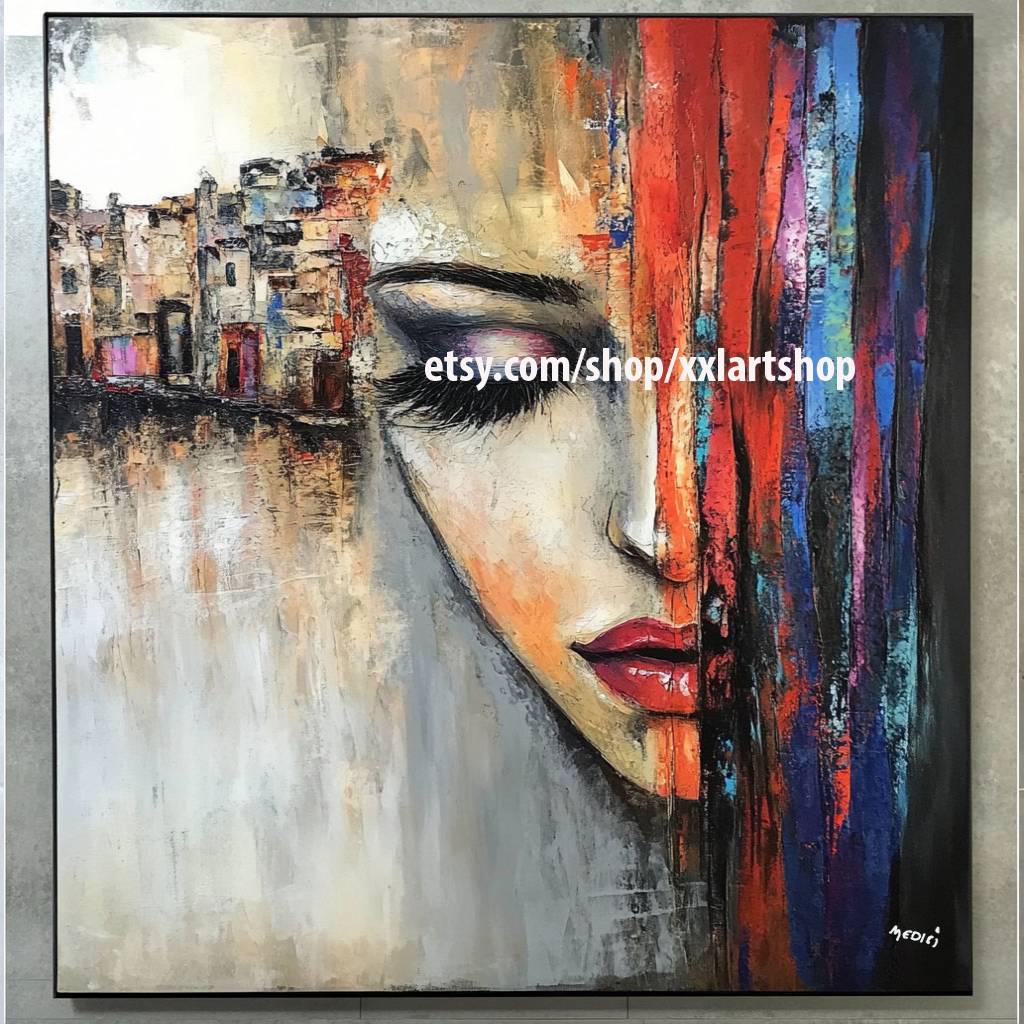 Frauengesicht-Kunst auf Leinwand, Pop-Art, modernes Bild für Wohnzimmer und Büro, XXL-Kunst M2183