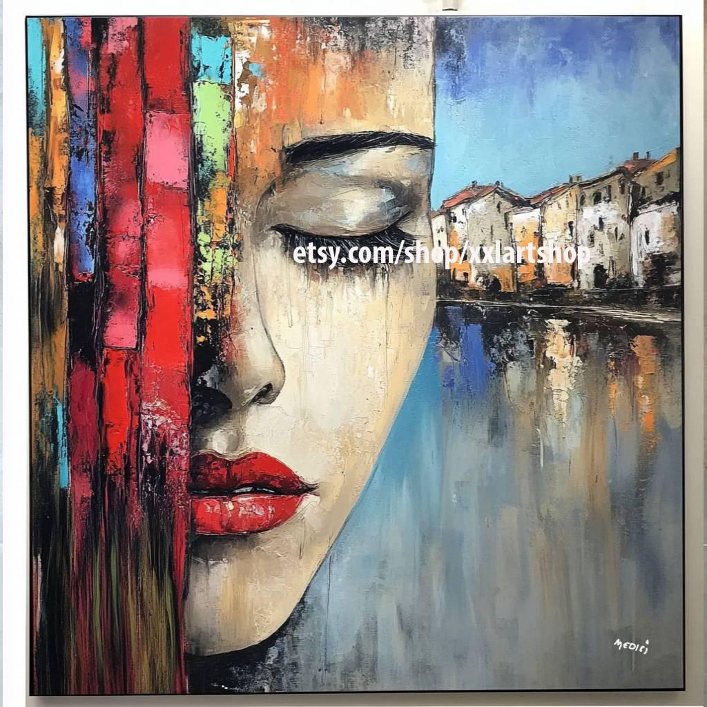 Frauengesicht-Kunst auf Leinwand, Pop-Art, modernes Bild für Wohnzimmer und Büro, XXL-Kunst M2188