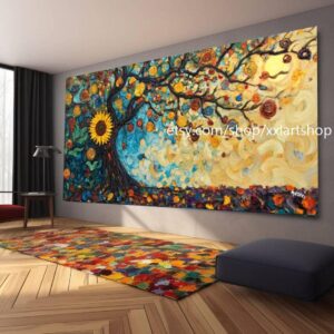 Landschaftsbaum-Kunstwerk, großes Wandbild, Leinwanddruck, modernes Bild für Wohnzimmer und Büro, auf Keilrahmen gespannt oder gerollt #M311a