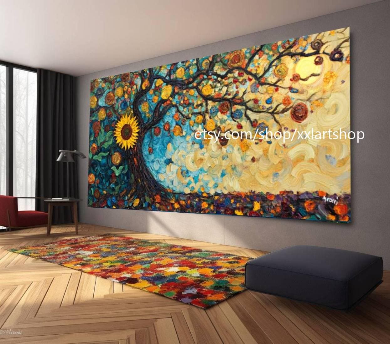 Landschaftsbaum-Kunstwerk, großes Wandbild, Leinwanddruck, modernes Bild für Wohnzimmer und Büro, auf Keilrahmen gespannt oder gerollt #M311a
