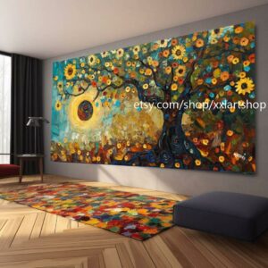 Landschaftsbaum-Kunstwerk, großes Wandbild, Leinwanddruck, modernes Bild für Wohnzimmer und Büro, auf Keilrahmen gespannt oder gerollt #M313