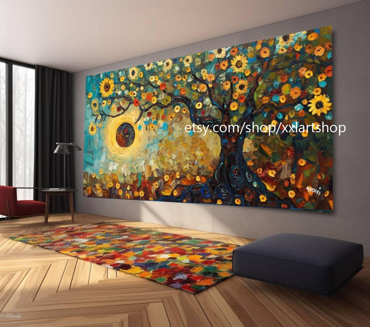 Landschaftsbaum-Kunstwerk, großes Wandbild, Leinwanddruck, modernes Bild für Wohnzimmer und Büro, auf Keilrahmen gespannt oder gerollt #M313