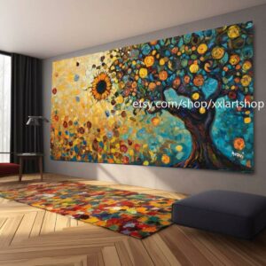 Landschaftsbaum-Kunst, großes Wandbild, Leinwanddruck, modernes Bild für Wohnzimmer und Büro, auf Keilrahmen gespannt oder gerollt #M316