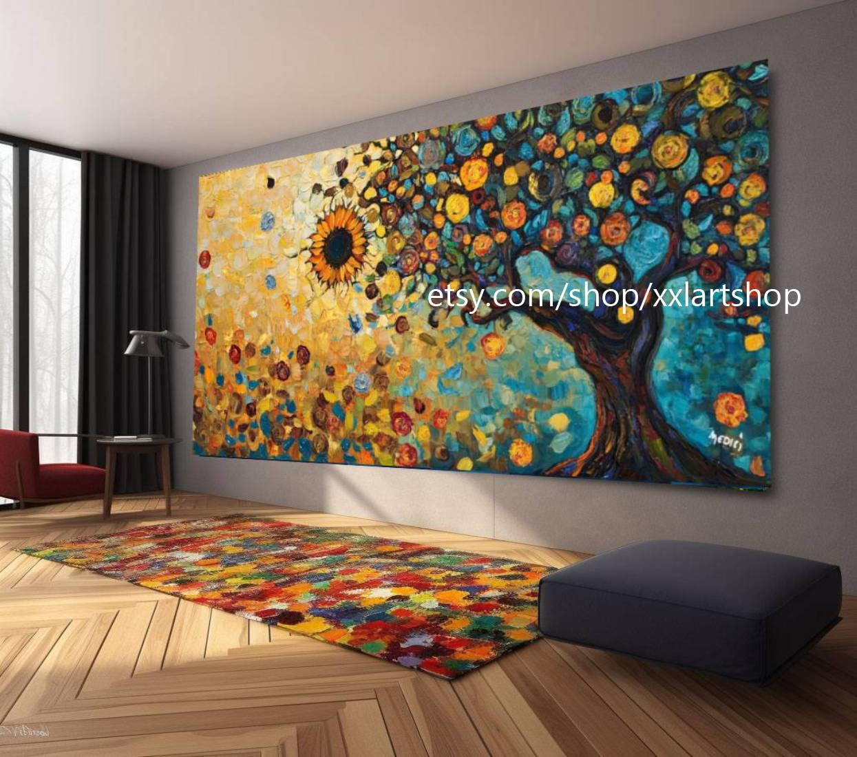 Landschaftsbaum-Kunst, großes Wandbild, Leinwanddruck, modernes Bild für Wohnzimmer und Büro, auf Keilrahmen gespannt oder gerollt #M316