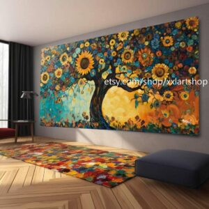 Landschaftsbaum-Kunstwerk, großes Wandbild, Leinwanddruck, modernes Bild für Wohnzimmer und Büro, auf Keilrahmen gespannt oder gerollt #M319a
