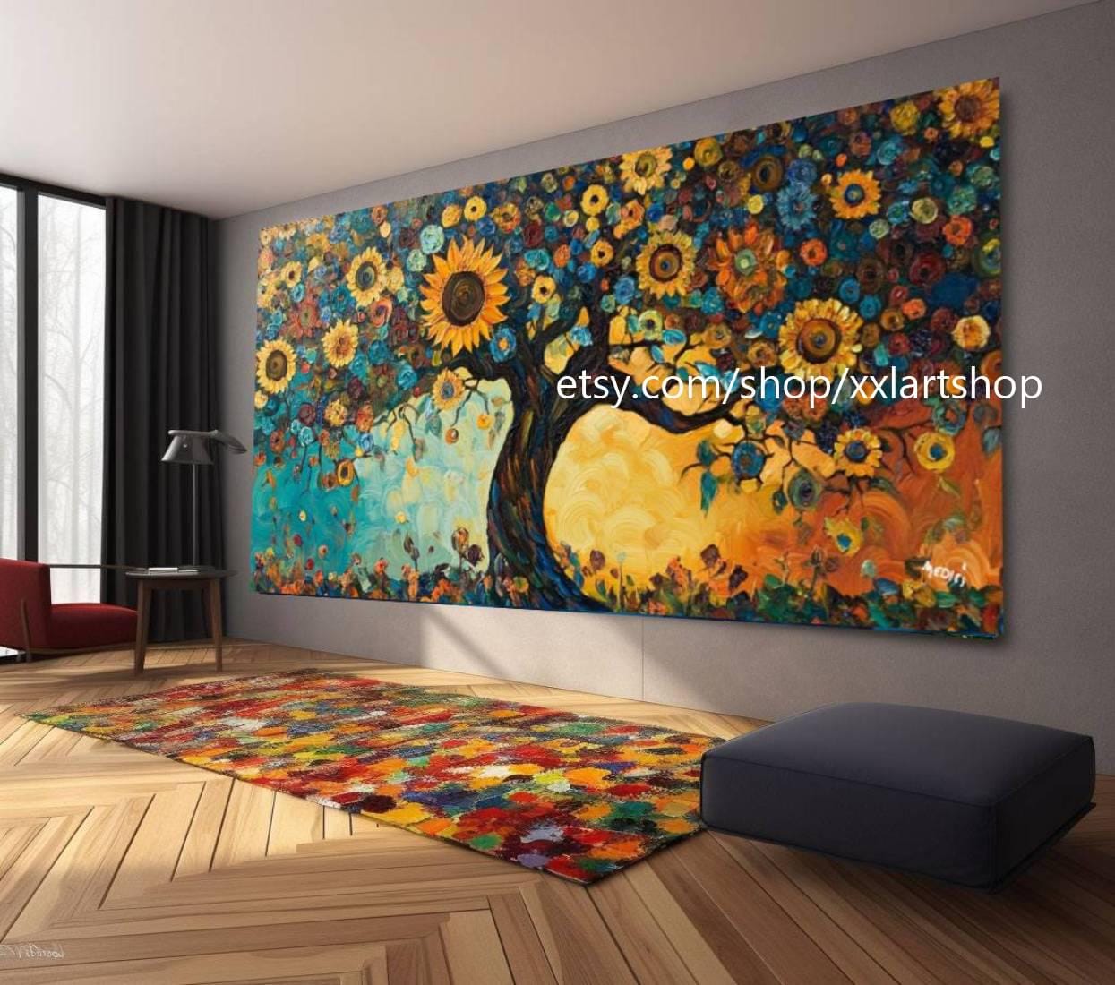Landschaftsbaum-Kunstwerk, großes Wandbild, Leinwanddruck, modernes Bild für Wohnzimmer und Büro, auf Keilrahmen gespannt oder gerollt #M319a