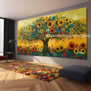 Landschaftsbaum-Kunst, großes Wandbild, Leinwanddruck, modernes Bild für Wohnzimmer und Büro, auf Keilrahmen gespannt oder gerollt #M323
