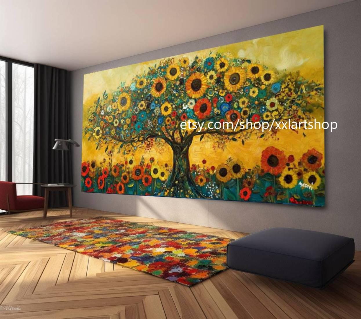 Landschaftsbaum-Kunst, großes Wandbild, Leinwanddruck, modernes Bild für Wohnzimmer und Büro, auf Keilrahmen gespannt oder gerollt #M323