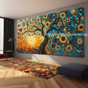 Landschaftsbaum-Kunstwerk, großes Wandbild, Leinwanddruck, modernes Bild für Wohnzimmer und Büro, auf Keilrahmen gespannt oder gerollt #M324a