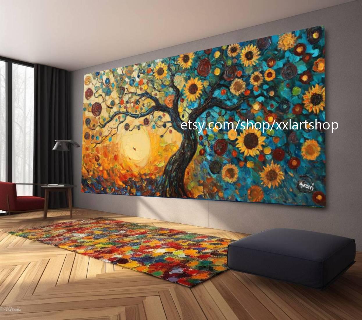 Landschaftsbaum-Kunstwerk, großes Wandbild, Leinwanddruck, modernes Bild für Wohnzimmer und Büro, auf Keilrahmen gespannt oder gerollt #M324a