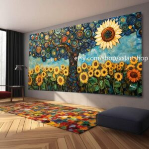 Landschaftsbaum-Kunst, großes Wandbild, Leinwanddruck, modernes Bild für Wohnzimmer und Büro, auf Keilrahmen gespannt oder gerollt #M325