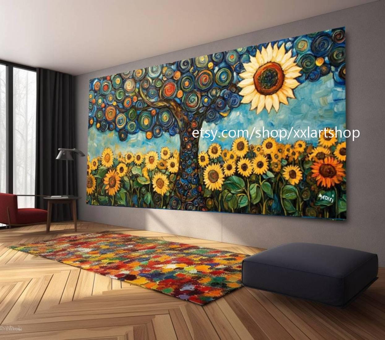 Landschaftsbaum-Kunst, großes Wandbild, Leinwanddruck, modernes Bild für Wohnzimmer und Büro, auf Keilrahmen gespannt oder gerollt #M325