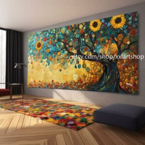 Landschaftsbaum-Kunstwerk, großes Wandbild, Leinwanddruck, modernes Bild für Wohnzimmer und Büro, auf Keilrahmen gespannt oder gerollt #M328