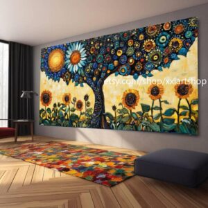 Landschaftsbaum-Kunstwerk, großes Wandbild, Leinwanddruck, modernes Bild für Wohnzimmer und Büro, auf Keilrahmen gespannt oder gerollt #M331