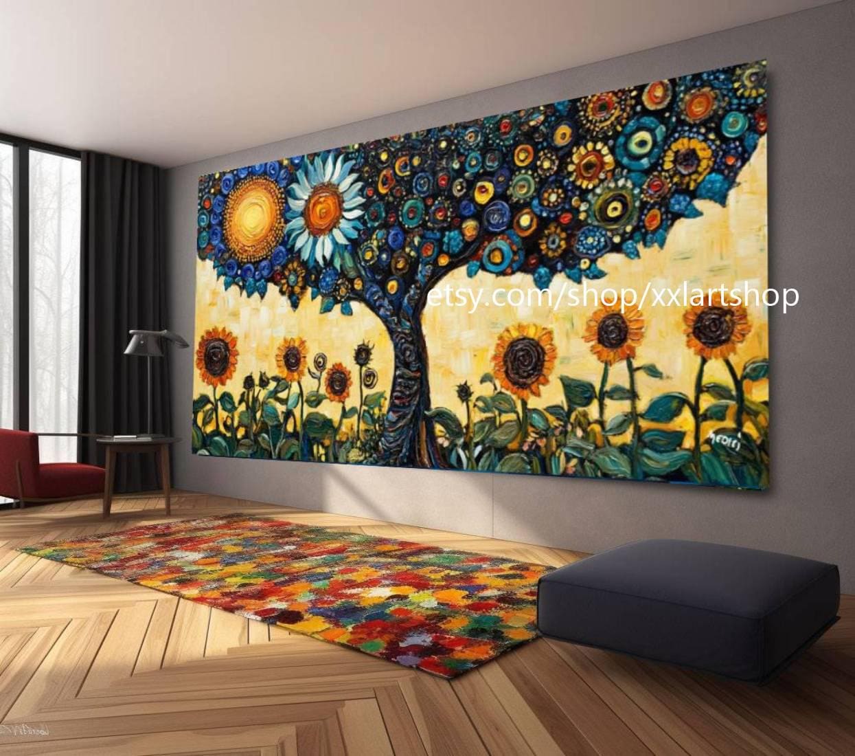 Landschaftsbaum-Kunstwerk, großes Wandbild, Leinwanddruck, modernes Bild für Wohnzimmer und Büro, auf Keilrahmen gespannt oder gerollt #M331